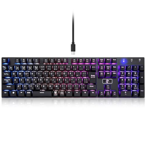 【日本語配列】e元素メカニカル式ゲーミングキーボード 赤軸・青軸を採用 フルサイズ109キー Type-C USB有線接続 全キー防衝突 RGB発光LEDバックライト付き Windows/Mac OS対応 オフィス/ゲーム用JP配列キーボード (赤軸・ブラック) 【日本語配列】e元素メカニカル式ゲーミングキーボード 赤軸・青軸を採用 フルサイズ109キー Type-C USB有線接続 全キー防衝突 RGB発光LEDバックライト付き Windows/Mac OS対応 オフィス/ゲーム用JP配列キーボード (赤軸・ブラック)