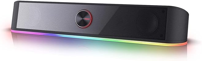 مكبر صوت مكتبي GS560 RGB من ريدراجون، مكبر صوت للكمبيوتر بقناة 2.0 مع شريط اضاءة ديناميكي، مزامنة الصوت والضوء، اضاءة...