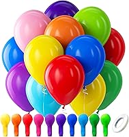 Bezente Assorted Rainbow Latex Balloons, 100 Pack 12 inch Round Helium Bright Color Balloons for Birthday Baby Shower...