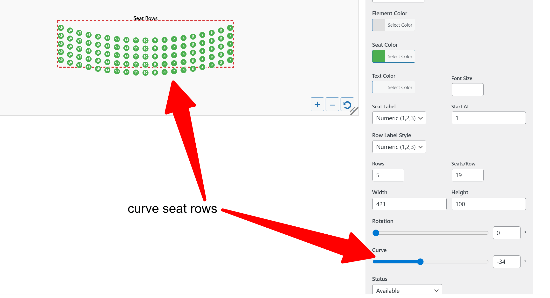 curved seat rows wordpres seating chart