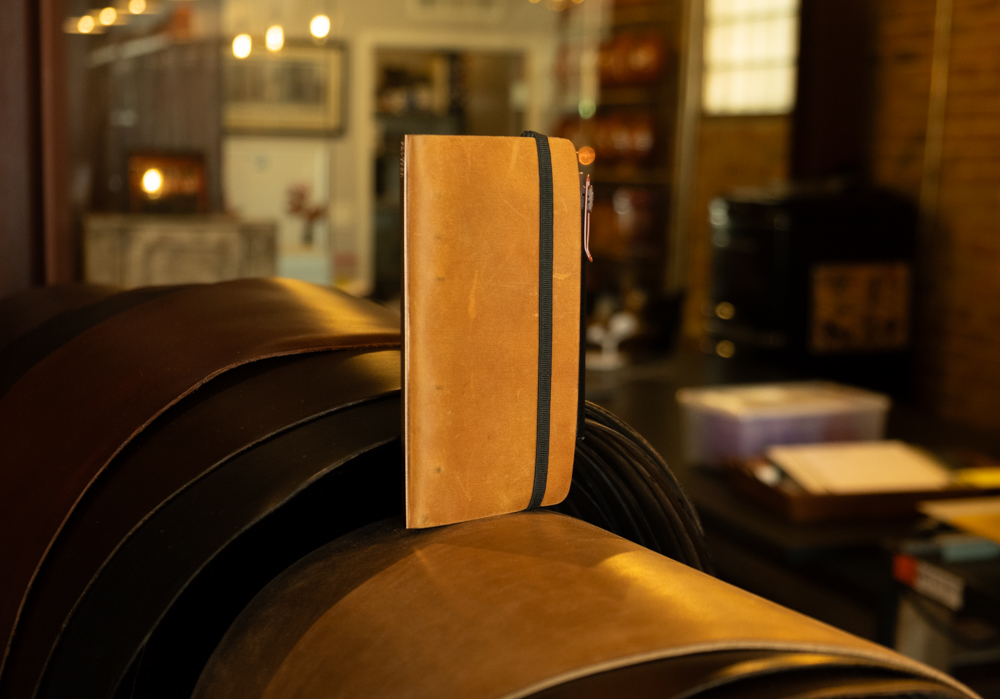 A Predator Amber leather binder in Narrow Size inside the Tannery Row.
