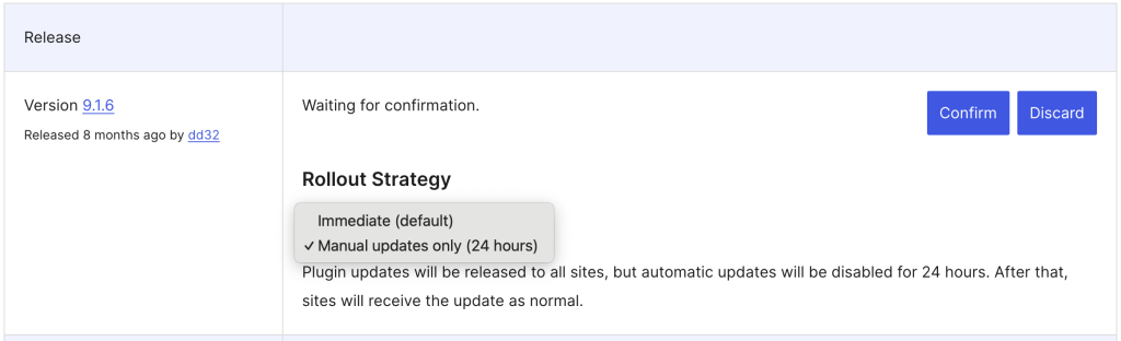 Release Confirmation showing a rollout strategy selection.