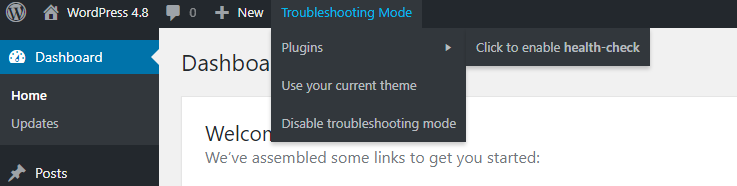 Troubleshooting Mode admin bar menu
