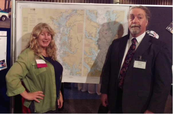 Holly and Mark Budd at the PGAMA Excellence in Print 2016 award winner Best in Category: Digital Map, a POD Chart printed for NOAA.