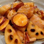 子どもが喜ぶ簡単常備菜。さつまいも蓮根鳥肉の甘酢あんかけ