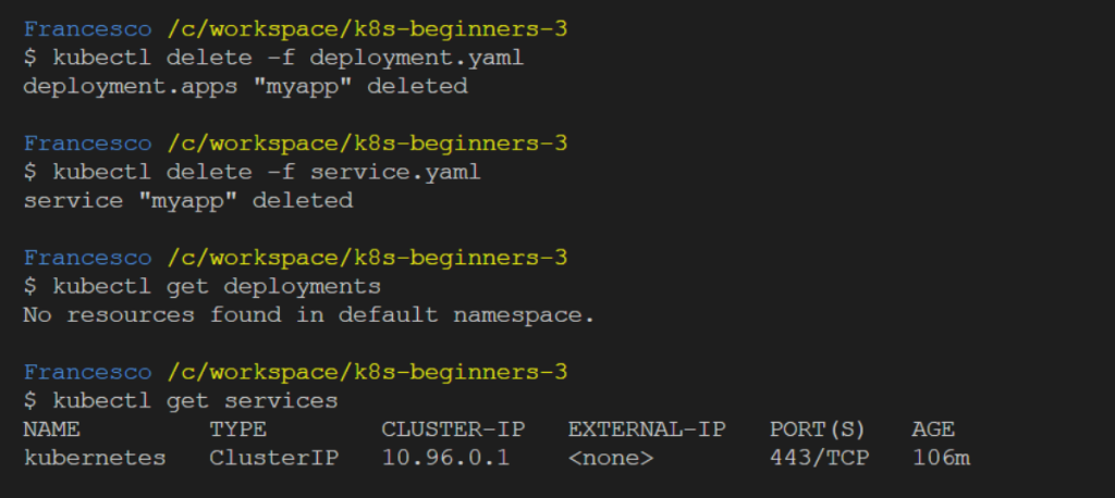 Delete the deployment and the service