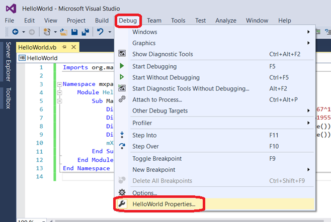 09 - mXparser - Hello World - Visual Basic - Visual Studio 2015