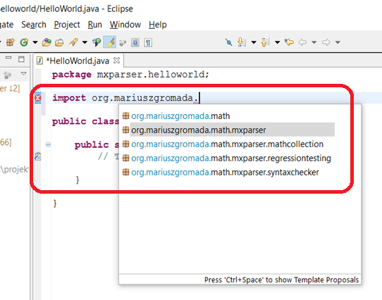 10 - mXparser - Hello World - JAVA - Eclipse Mars 1