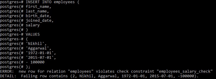 PostgreSQL - CHECK Constraint