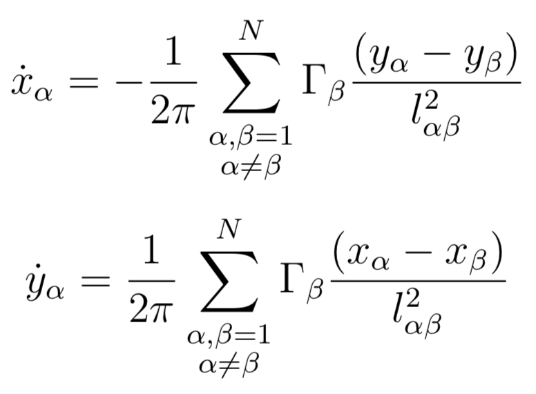 N-point-vortex system of equations in 2 dimensions Point vortex equations