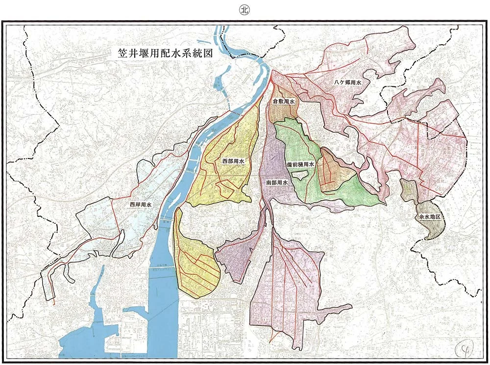 配水系統図
《「高梁川東西用水組合 設立 100年のあゆみ」より引用》
