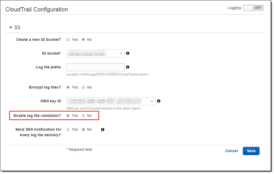 AWS Cloudtrail Enable Log File Validation