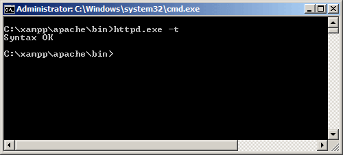Apache web server test configuratoin command line defining the virtual hosts