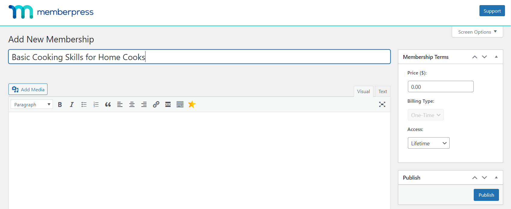 creating-a-cooking-membership-on-memberpress | MemberPress Adding a membership plan on MemberPress