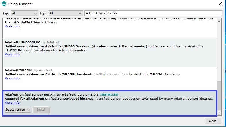 Adafruit unified sensor library install