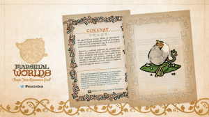 Sample front-and-back image of a card, the Cokenay, an egg laid by a rooster with magical properties and the potential to be hatched into a monster