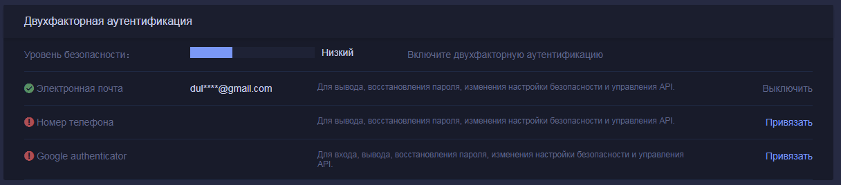 Меры безопасности: привязать мобильный телефон, электронную почту, Google Authenticator