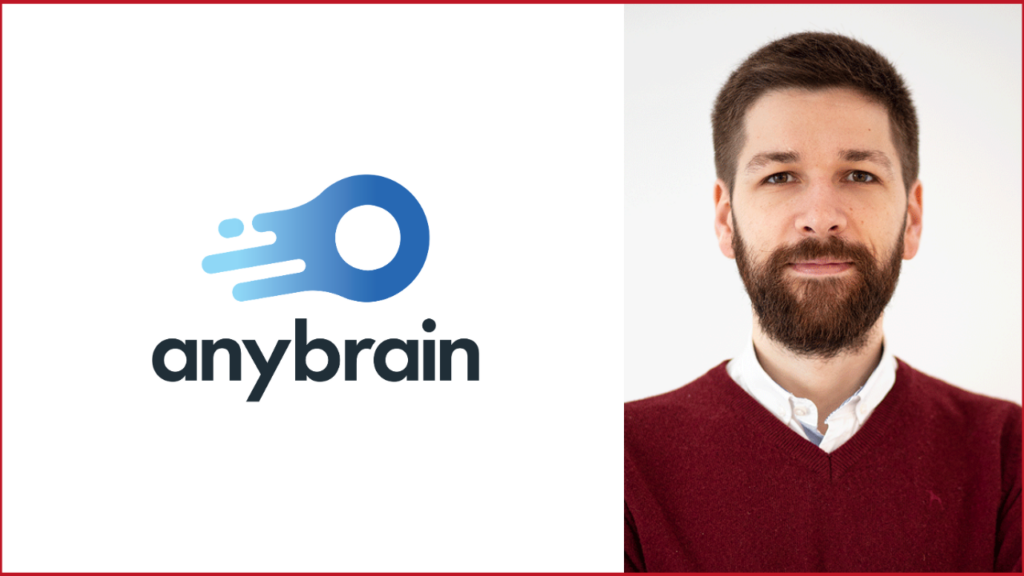 logo of anybrain on the left, photo of Andre Pimenta on the right