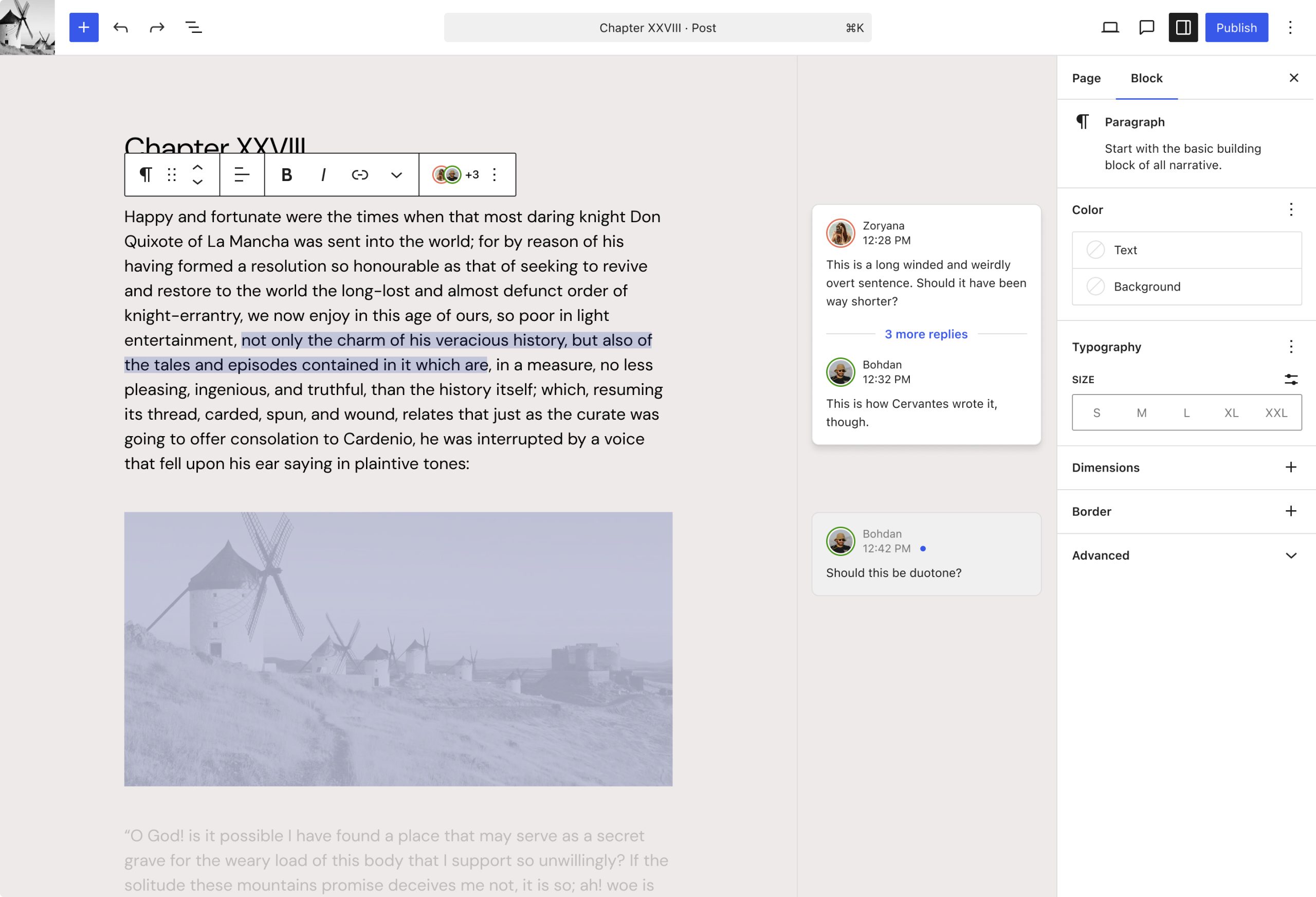Screenshot showing multiple threaded notes added to a block.