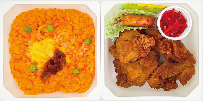 「チキン弁当」 鶏唐揚とトマト風味ライスの組み合わせで、発売から60周年を超えたロングセラー。懐かしいとい う理由で購入されることも多く、近年販売数が伸びている。1000円以下の価格は魅力
