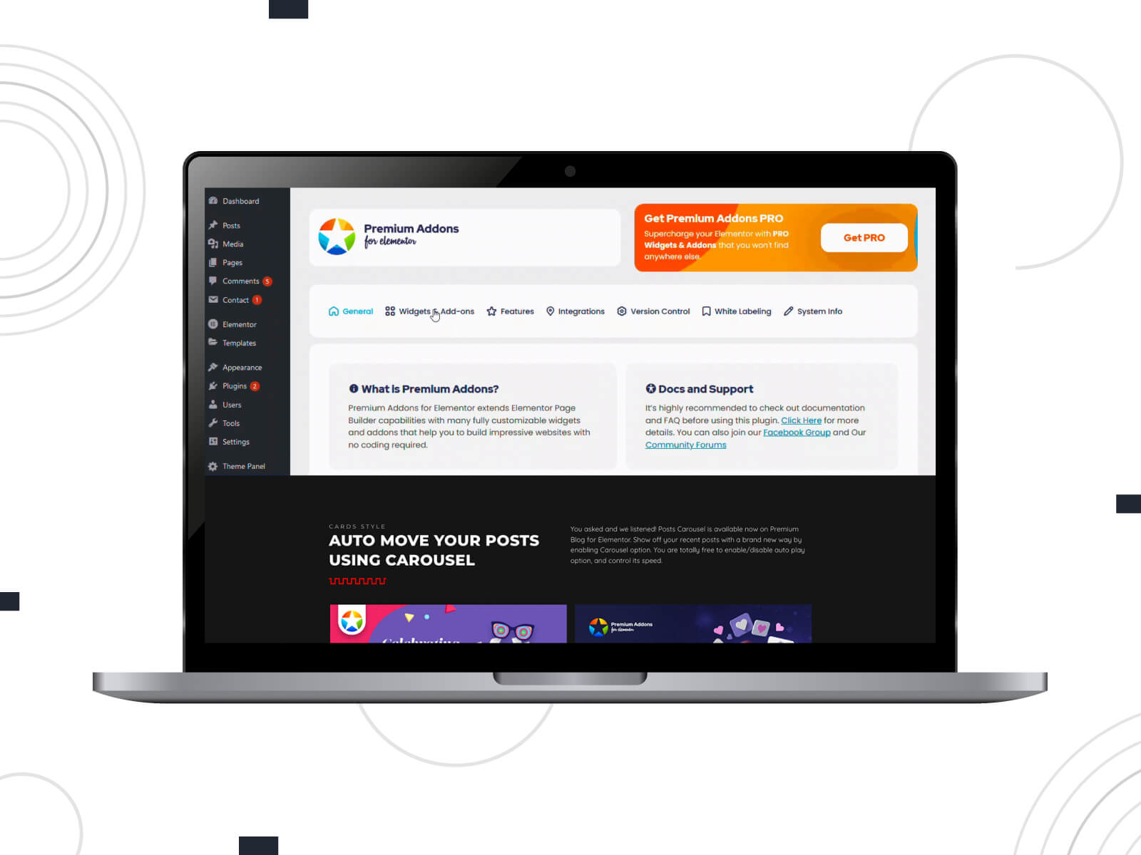 Premium Addons - WordPress plugin for managing advertisement sections on websites.
