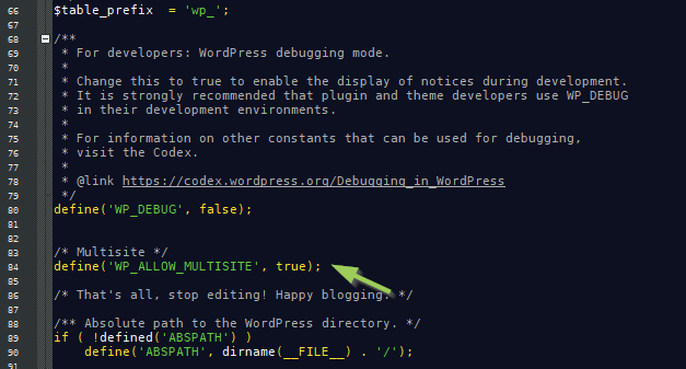 Define WP_ALLOW_MULTISITE in wp-config.php
