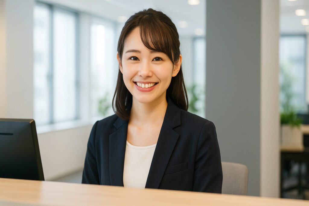 北陸商事の質問に回答する女性