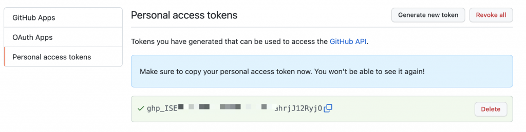 点击【Generate token】生成令牌