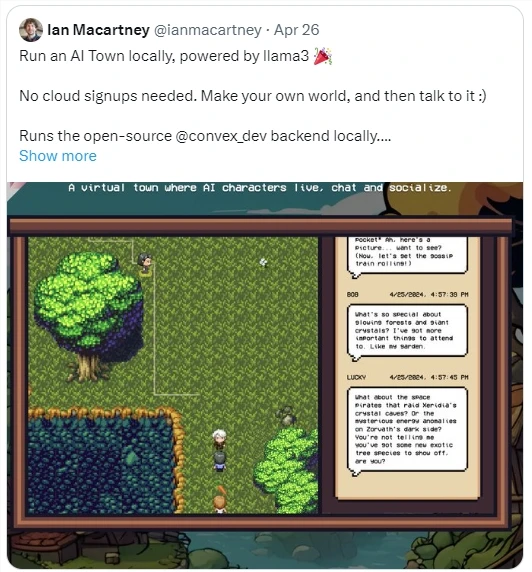 AI 小镇现在可以通过 Llama3 在本地运行 支持 Convex、Ollama 等服务器