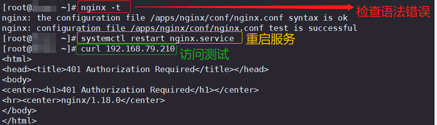 检查错误,重启服务,访问测试