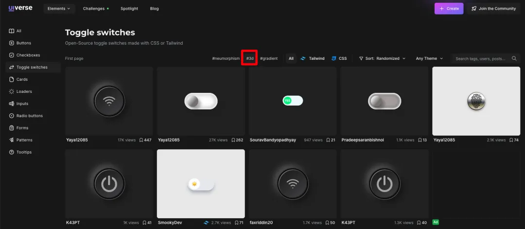 Uiverse 上开关(Toggle Switches)