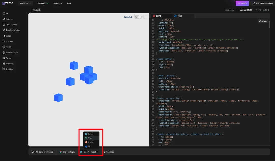 Uiverse 上适配主流前端框架