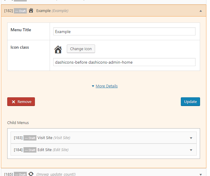 Exist toolbar menu item