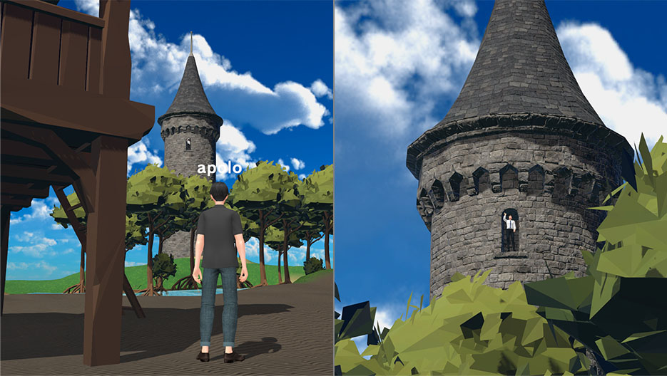 一人称視点で遠方を眺める