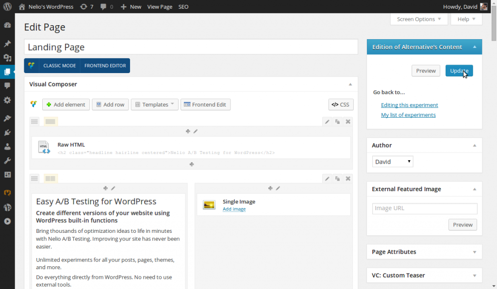 Use Native WordPress Editors (Visual Composer)
