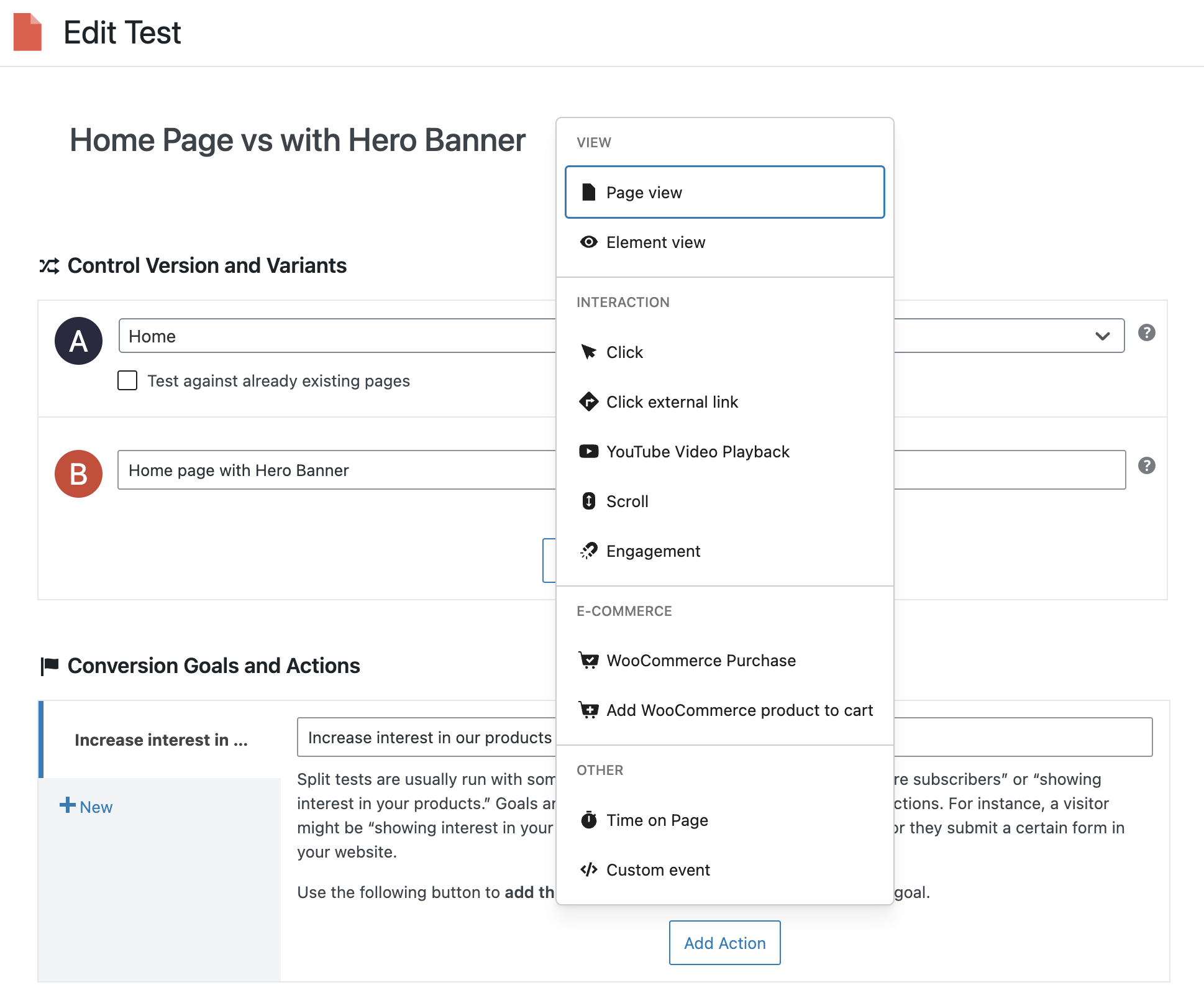 Defining conversion goal: increase interest in any of my products.