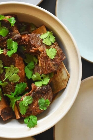 An overhead shot of Instant Pot Korean Short Ribs ready to eat!