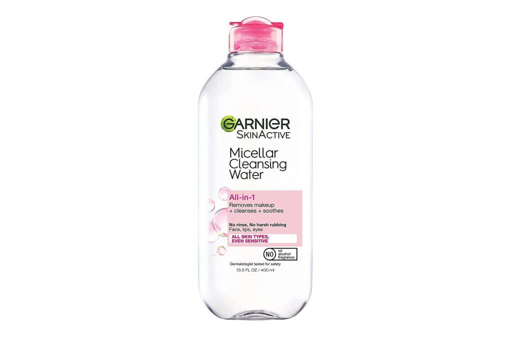 pink and clear bottle of micellar water