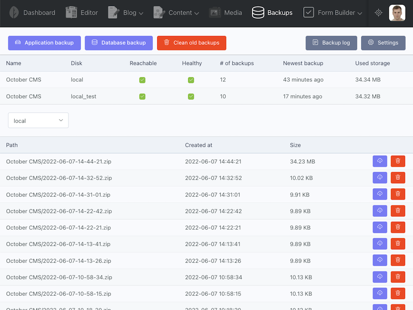October CMS Backup Manager