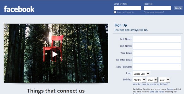 Facebook entry page