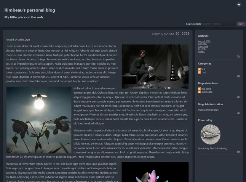 Example: Standard Pure Theme w/ automode Serendipity Styx Example