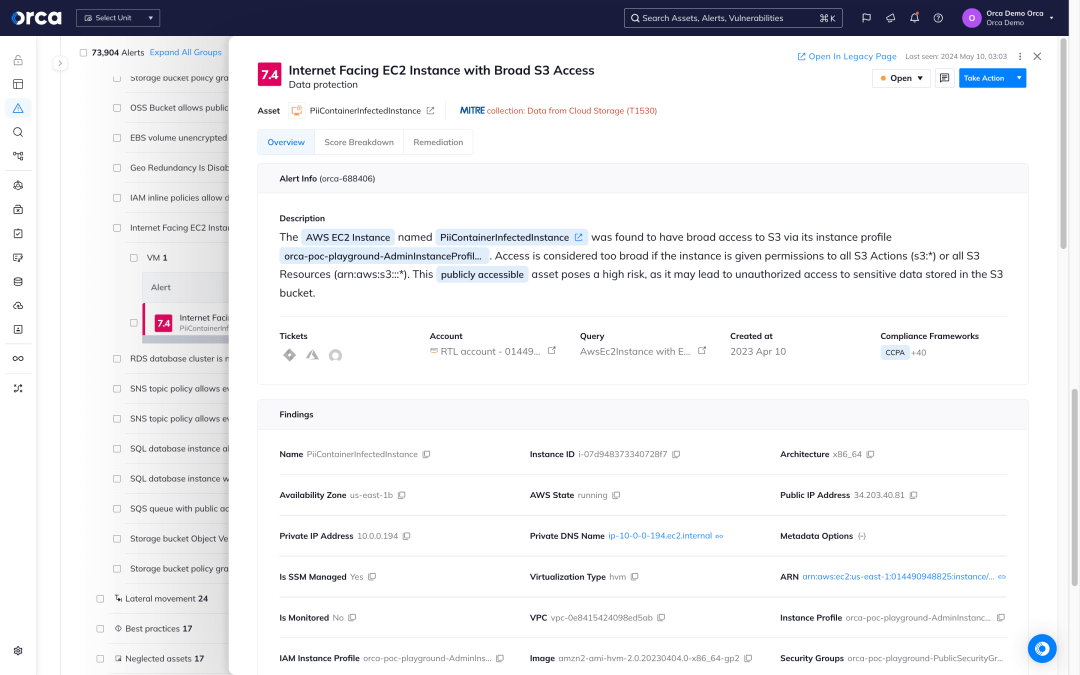 Orca Security's dashboard Discovery feature