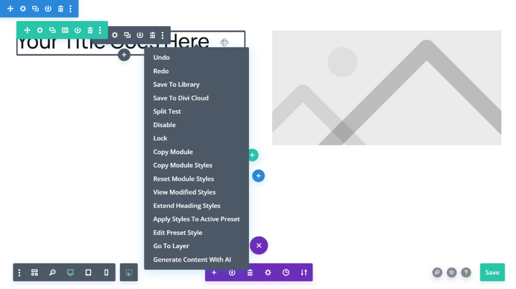 Divi right click actions menu options