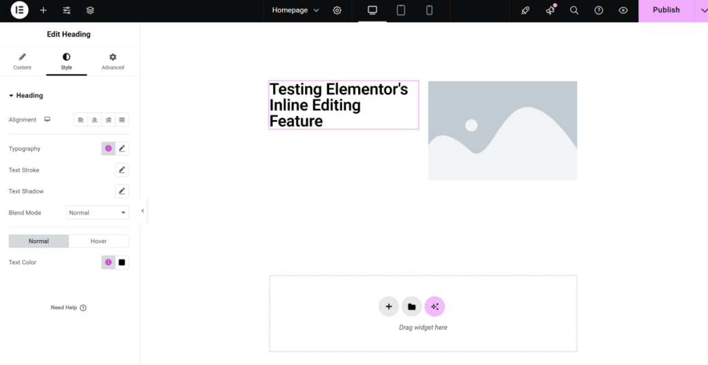 Elementor style tab in sidebar panel