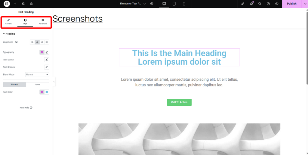 Elementor three tabbed sidebar panel