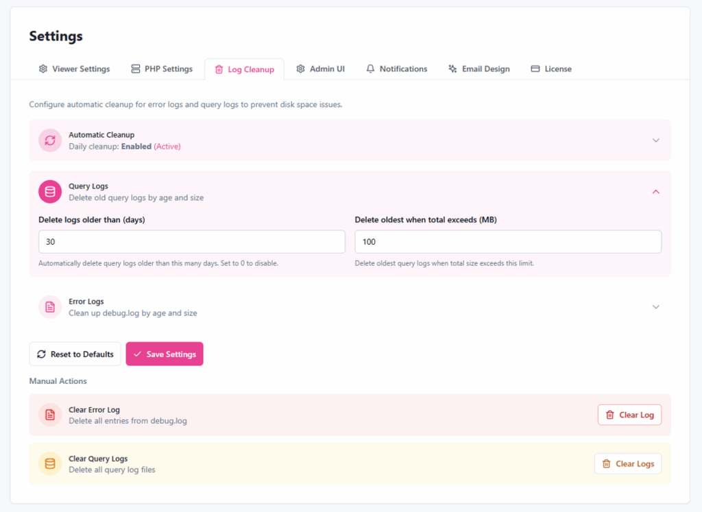 log cleanup for performance in WPDT