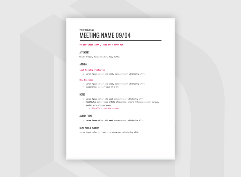Clean Meeting Agenda Template