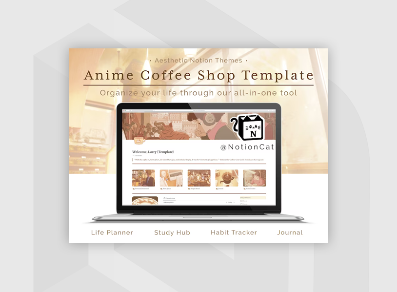 Aesthetic Anime Coffee Shop Notion Template