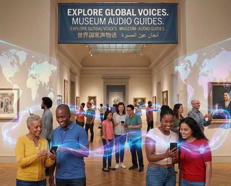 Cloud + BYOD museum audio guides—translate and narrate once, publish instantly via QR, reduce queues and device upkeep, shift to predictable OpEx, and use version control plus per-language analytics to scale in 90 days.