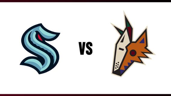 seattle kraken logo on left and arizona coyotes logo on right